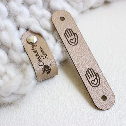 Product Image of the Personalized Faux Leather Knitting Labels