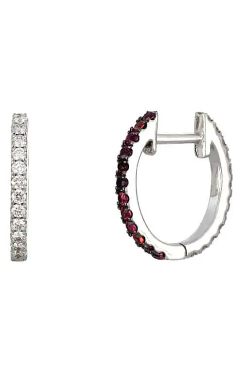 Product Image of the Reversible Diamond & Ruby Hoop Earrings