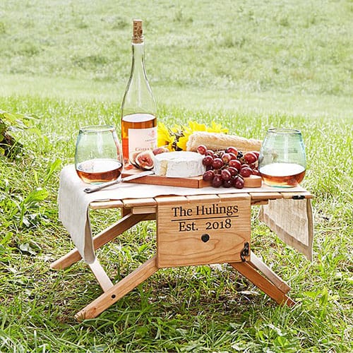 Product Image of the Personalized Picnic Table Wine Carrier