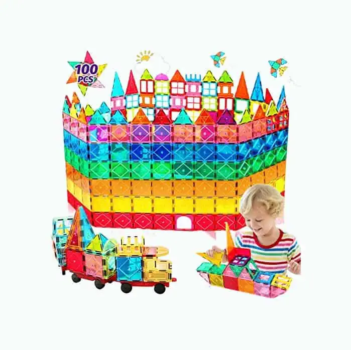 Product Image of the 100 Pieces Oversized Magnetic Building Blocks for Kids Ages 4-8