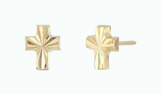 Product Image of the 14K Gold Textured Cross Stud Earrings