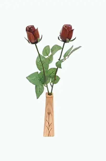 Product Image of the 2-Stem Natural Wood Roses with Vase