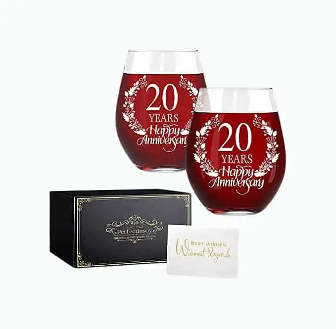 Product Image of the 20 Years Happy Anniversary Wine Glass Set of 2