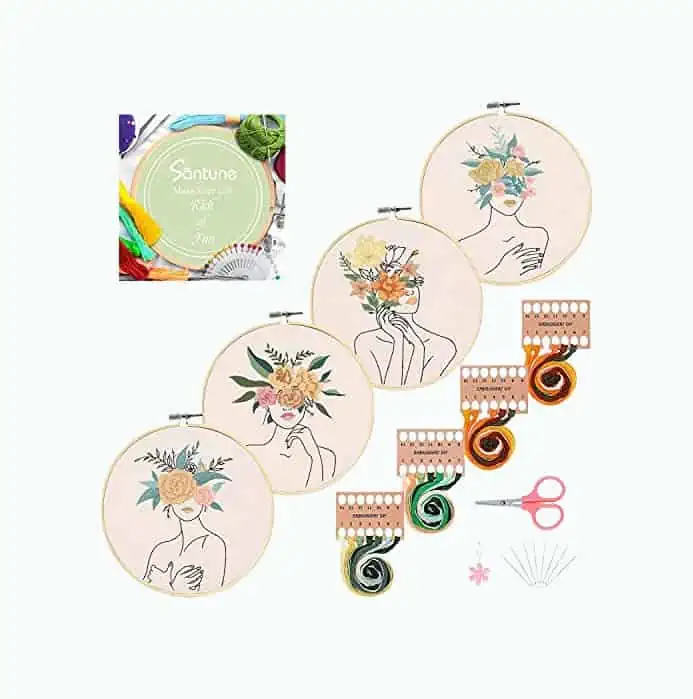 Product Image of the 4 Pack Embroidery Kit with Patterns and Instructions