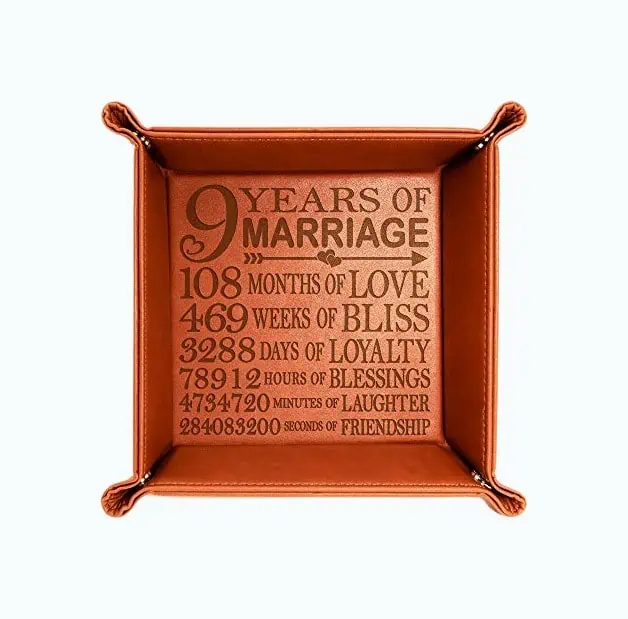 Product Image of the 9th Anniversary Engraved Leather Tray