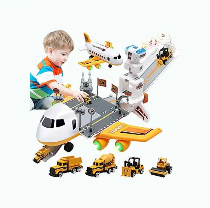 Product Image of the Airplane Toy Set with 4 Mini Construction Cars