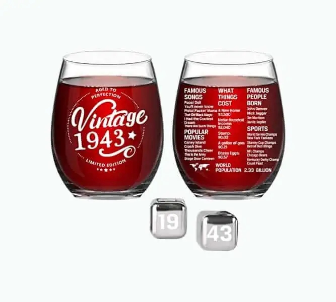 Product Image of the Birth Year “Vintage” Stemless Wine Glass