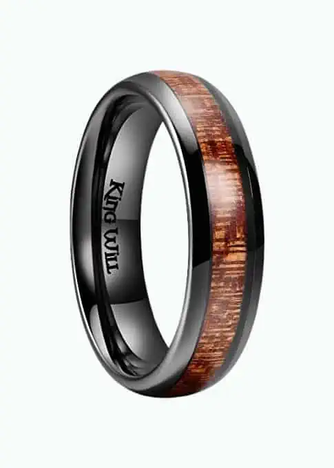 Product Image of the Black Domed Koa Wood Ceramic Ring