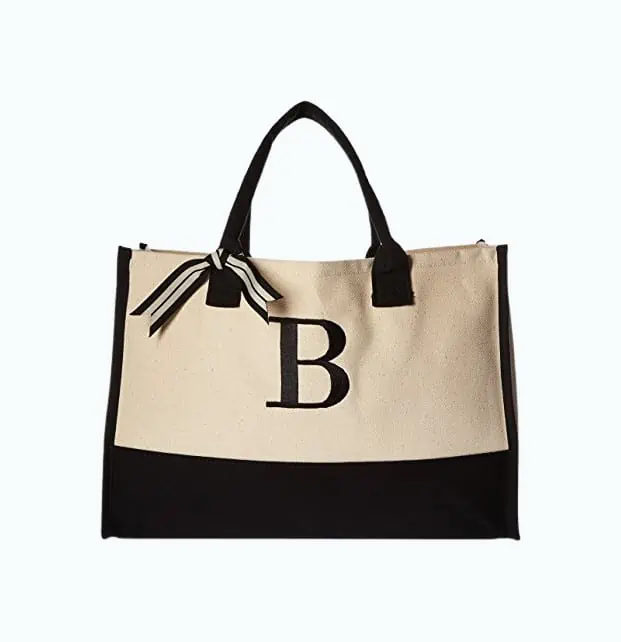 Product Image of the Black and White Initial Tote Bag