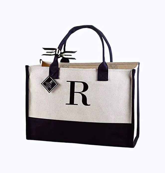 Product Image of the Classic Black and White Initial Canvas Tote