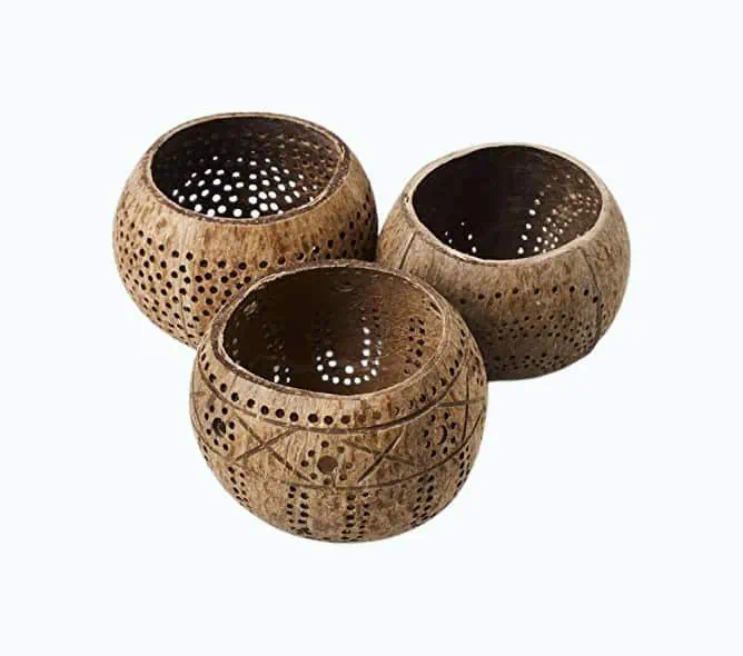 Product Image of the Coconut Shell Wood Candle Holders (Set of 3)