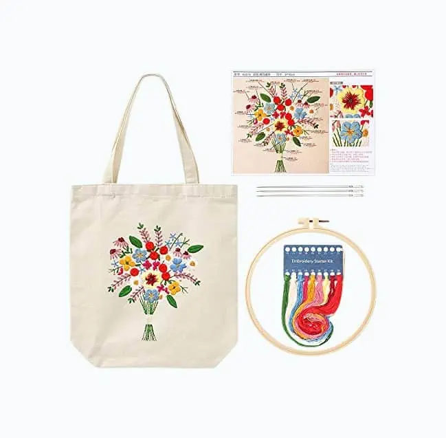 Product Image of the Embroidery Kit for Beginners with Pattern Canvas Tote Bag