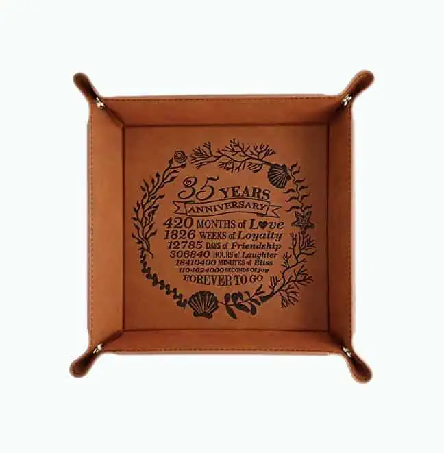Product Image of the Engraved Leather Tray with Corals Design