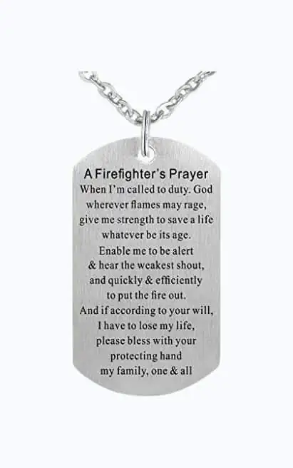Product Image of the Firefighter Prayer Fire Rescue Brushed Steel Dog Tag