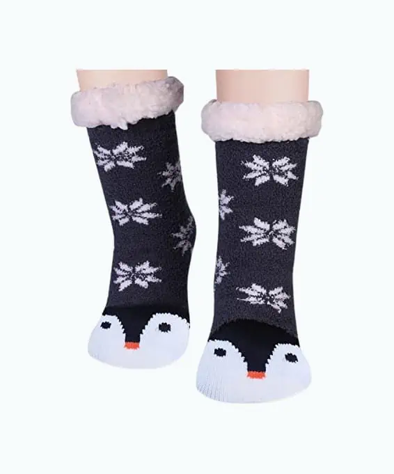 Product Image of the Fuzzy Penguin Slipper Socks