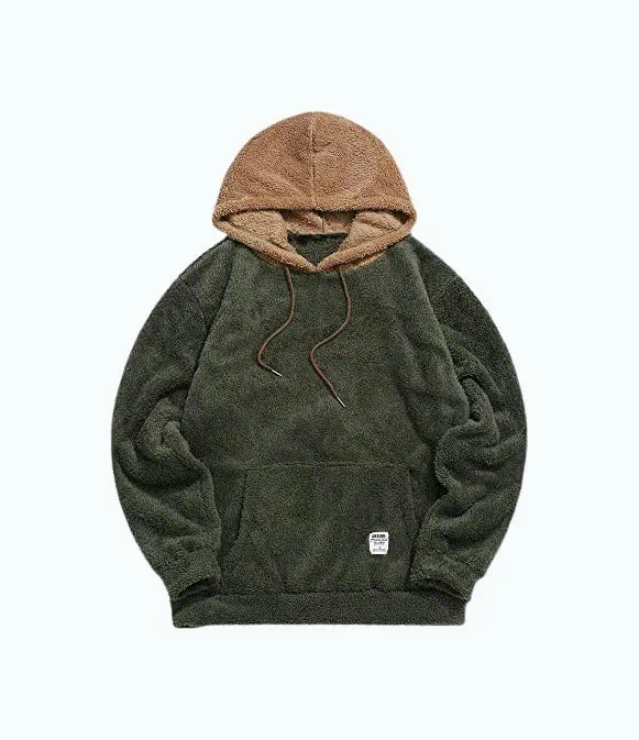 Product Image of the Fuzzy Pullover Hoodie with Long Sleeves And Contrast Color 