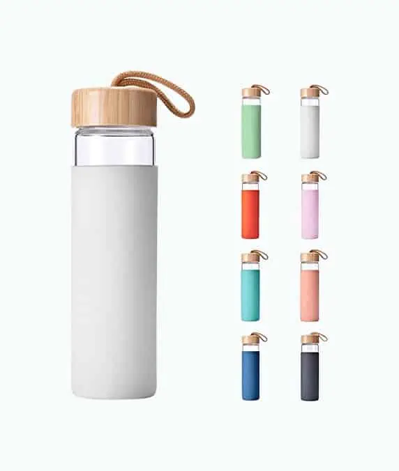 Product Image of the Glass Water Bottle With Bamboo Lid