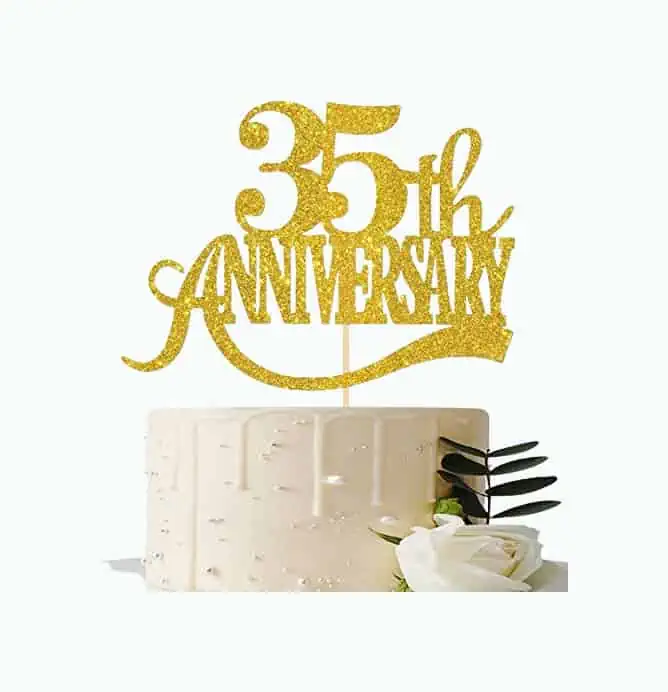 Product Image of the Gold Glitter 35th Anniversary Cake Topper