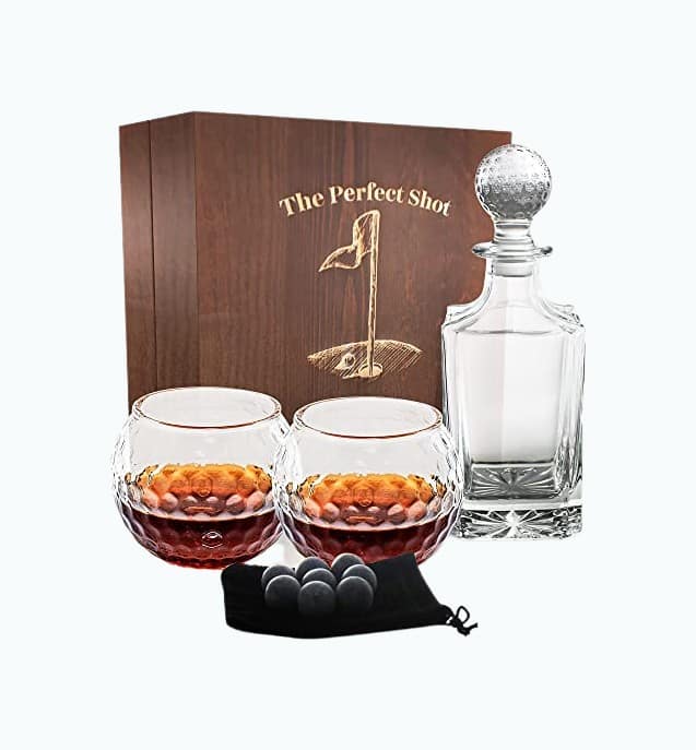 Product Image of the Golf Ball Whiskey Glass and Decanter Set