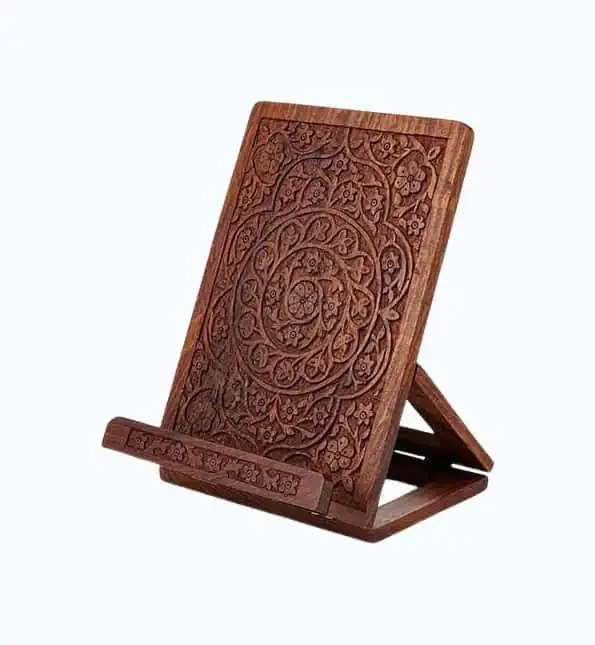 Product Image of the Hand Carved Wooden Cookbook Stand