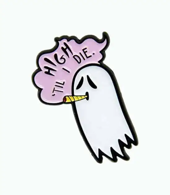 Product Image of the 'High Til I Die' Smoking Ghost Halloween Enamel Pin
