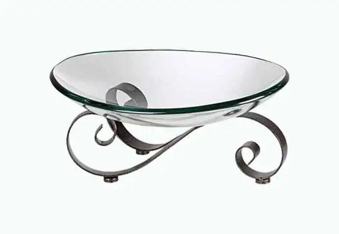 Product Image of the Iron Scroll Stand with Oval Glass Bowl