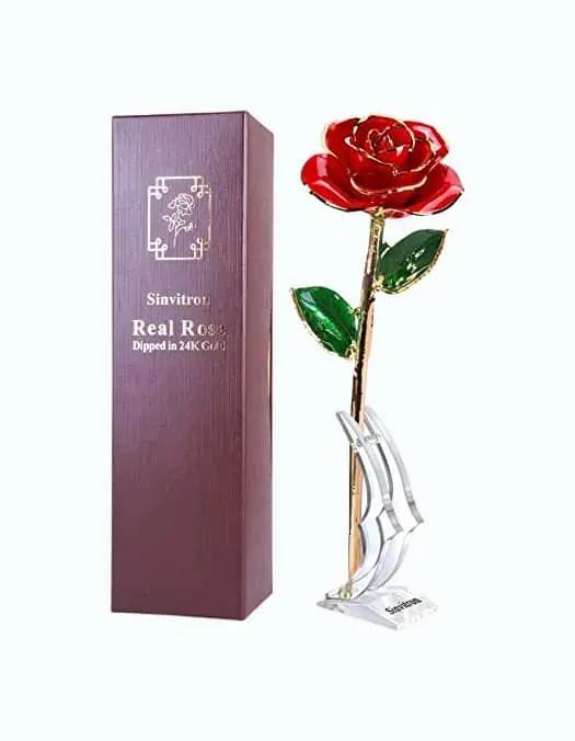 Product Image of the Long Stem 24k Gold Dipped Real Rose