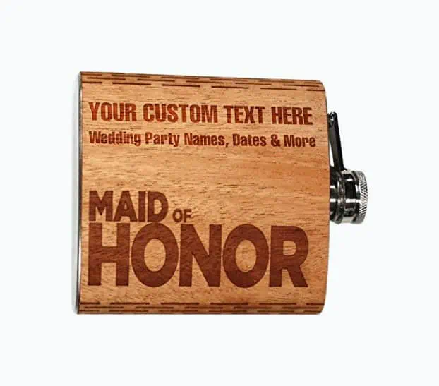 Product Image of the Maid Of Honor Wood Hip Flask