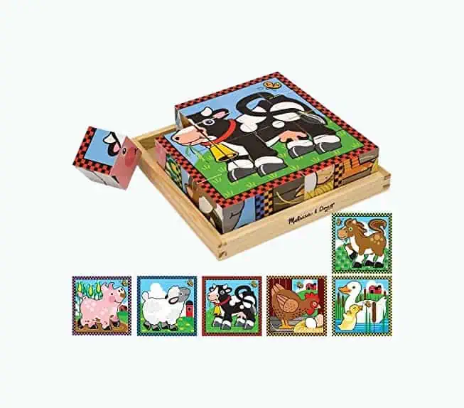 Product Image of the Melissa & Doug Farm Wooden Cube Puzzle