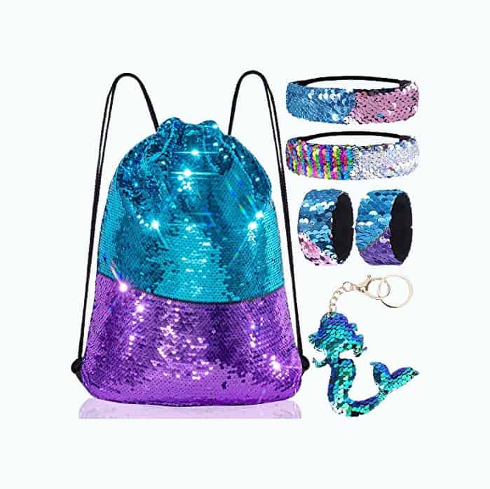 Product Image of the Mermaid Reversible Sequin Drawstring Bag