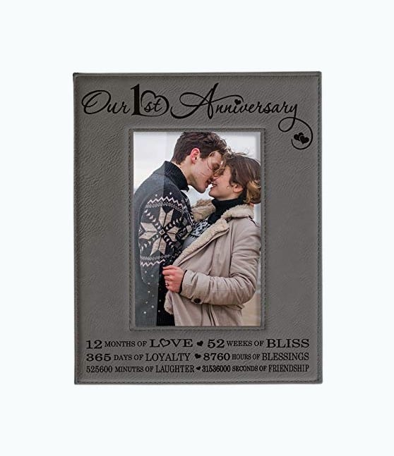 Product Image of the Our First Anniversary Engraved Leather Picture Frame