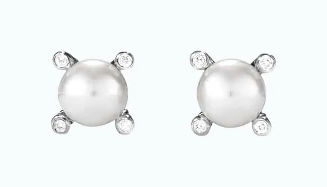 Product Image of the Pearl Earrings with Diamonds