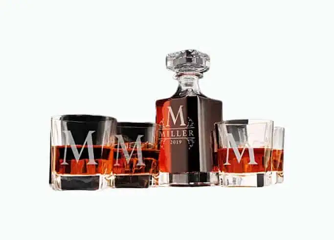 Product Image of the Personalized 5 Piece Whiskey Decanter Set