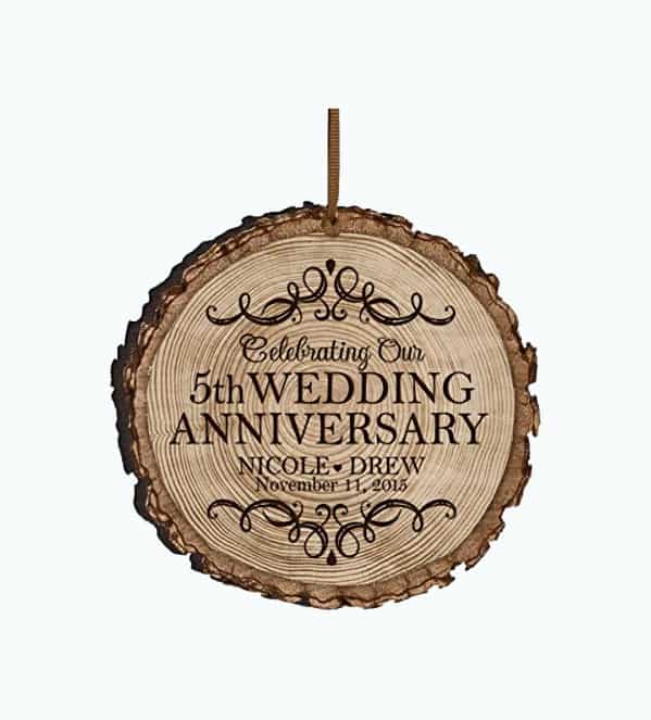 Product Image of the Personalized 5th Anniversary Bark Style Christmas Ornament
