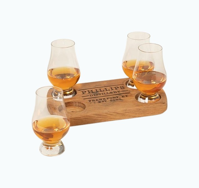 Product Image of the Personalized Bourbon Barrel Flight with Glasses