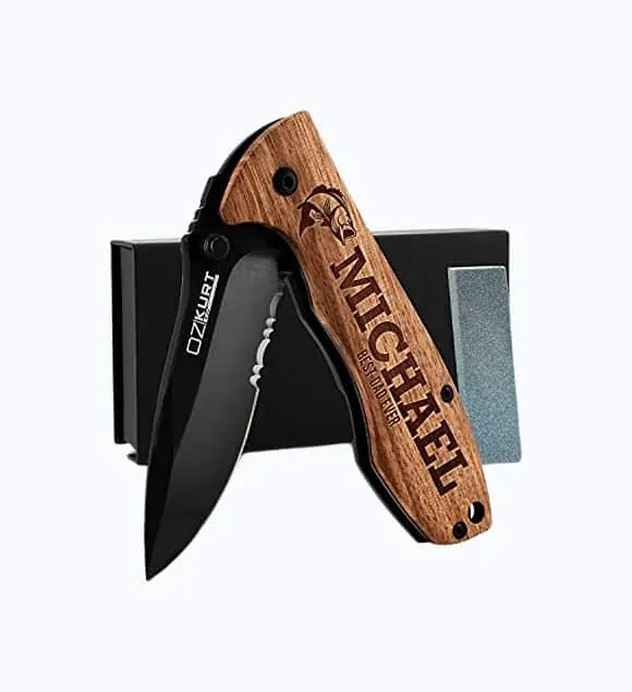 Product Image of the Personalized Engraved Oak Wood Pocket Knife