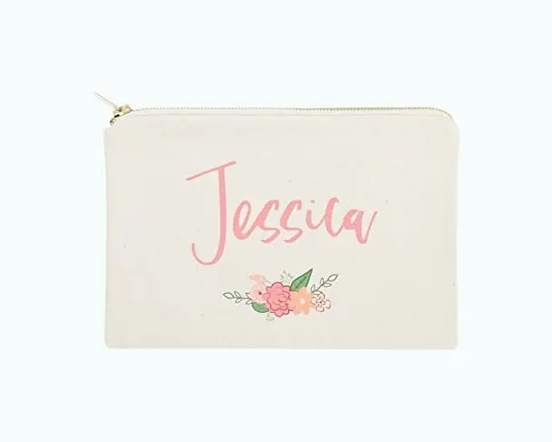 Product Image of the Personalized Floral Cosmetic Bag