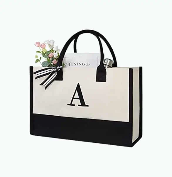 Product Image of the Personalized Initial Canvas Beach Bag