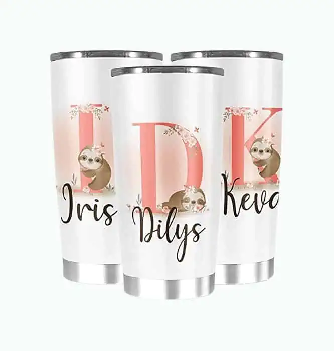 Product Image of the Personalized Sloth Initial Tumbler