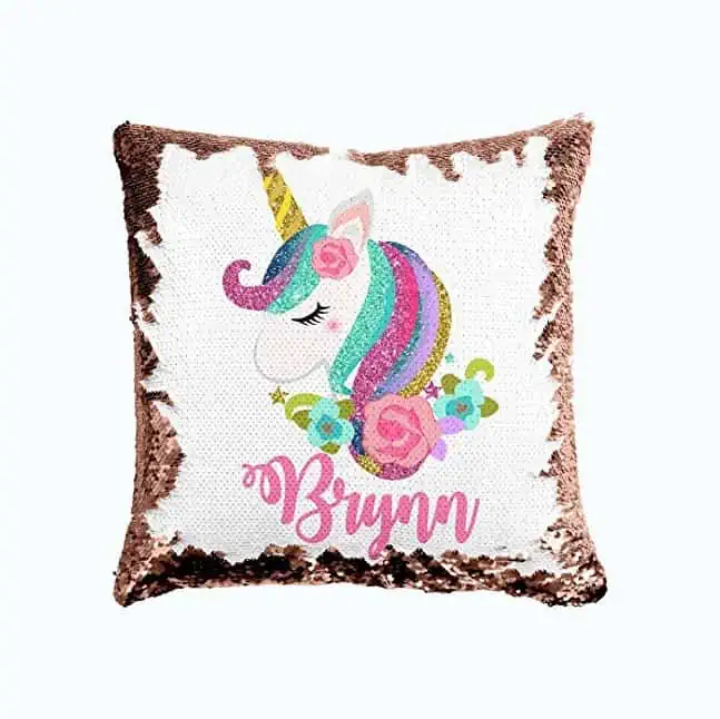 Product Image of the Personalized Unicorn Reversible Sequin Pillow