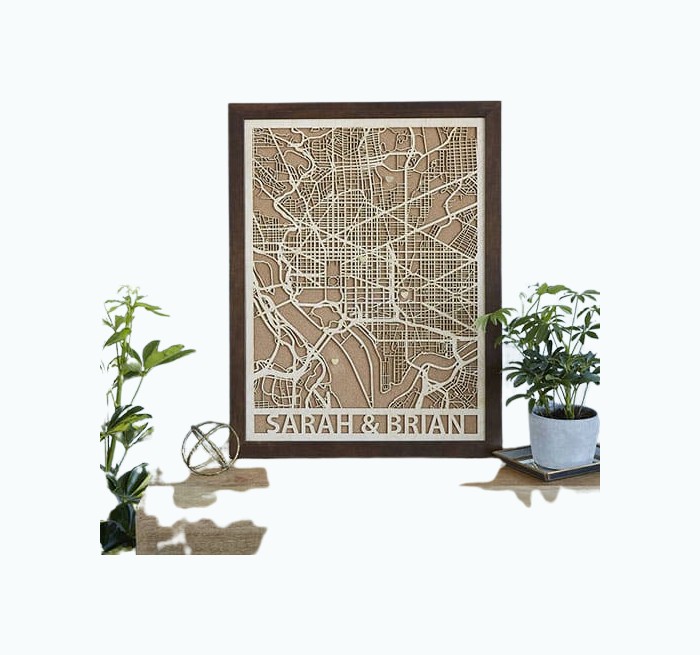 Product Image of the Personalized Wood Cut City Map