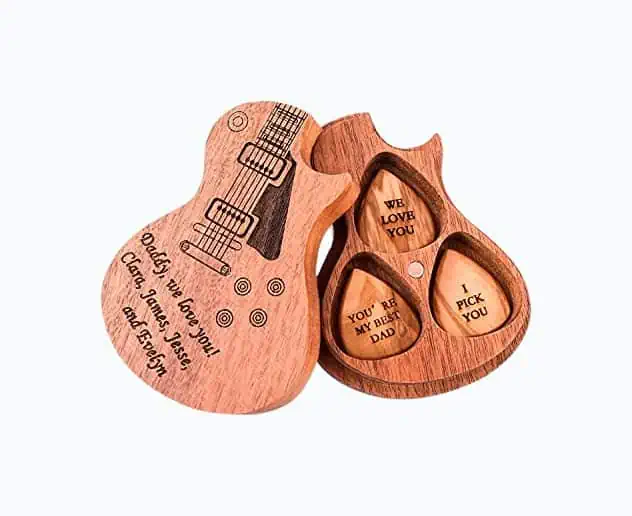 Product Image of the Personalized Wooden Guitar Picks With Case