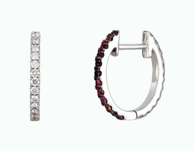 Product Image of the Reversible Diamond & Ruby Hoop Earrings