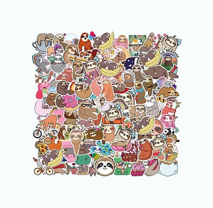 Product Image of the Sloth Stickers Pack-100 Cute Vinyl Waterproof Decals