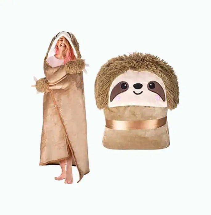 Product Image of the Sloth Wearable Hooded Blanket for Adults