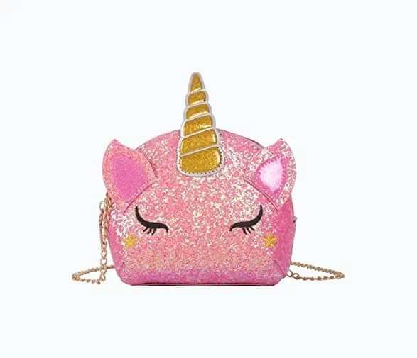 Product Image of the Sparkly Pink Unicorn Crossbody Purse