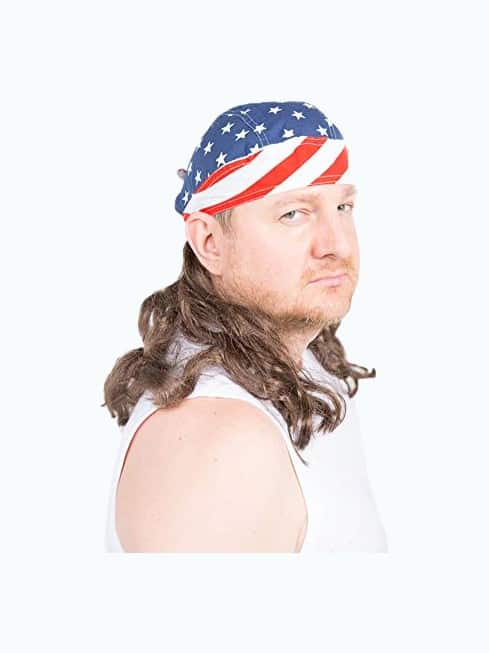 Product Image of the The Freebird Mullet Wig Skull Cap Brown One Size