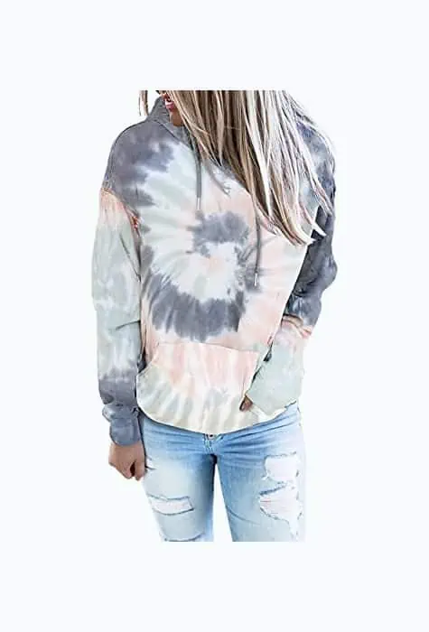 Product Image of the Tie Dye Printed Long Sleeve Drawstring Pullover