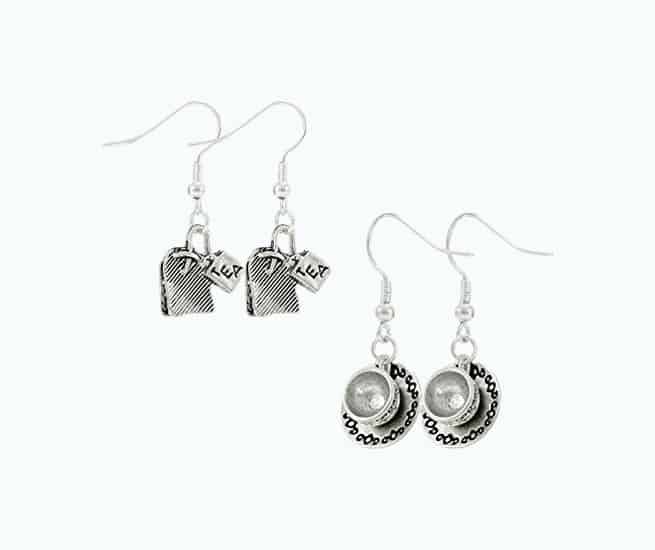 Product Image of the Two Set Tea Bag, Cup and Saucer, Mismatched Silver Tone Earrings