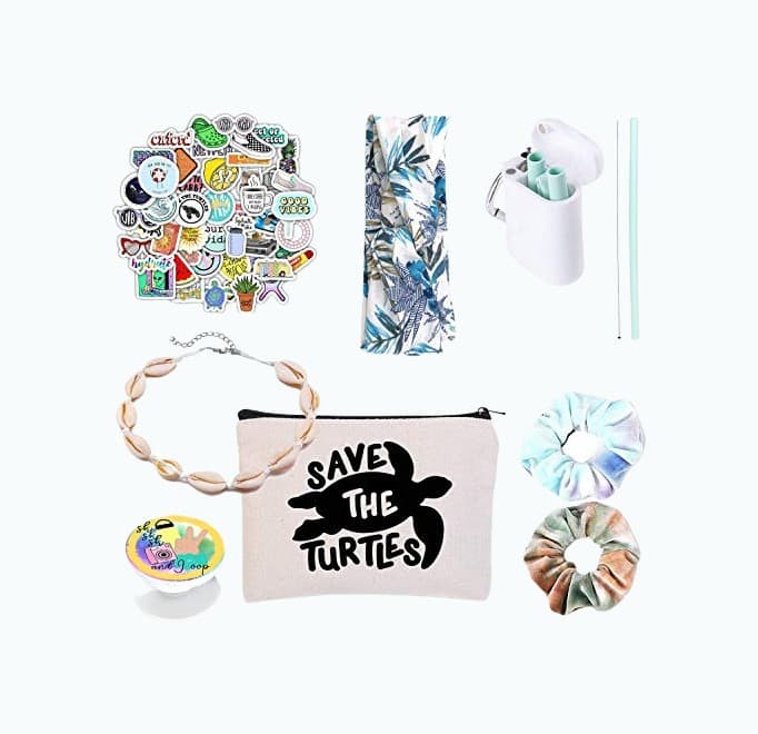 Product Image of the VSCO Girl Stuff - Flask Stickers, Reusable Straw & Teen Accessories Kit